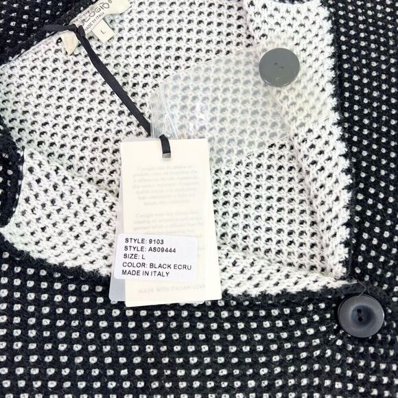 Cocogio Sweater Womens Large Black White Wool Blend Knit Crochet Cardigan new - Picture 6 of 10